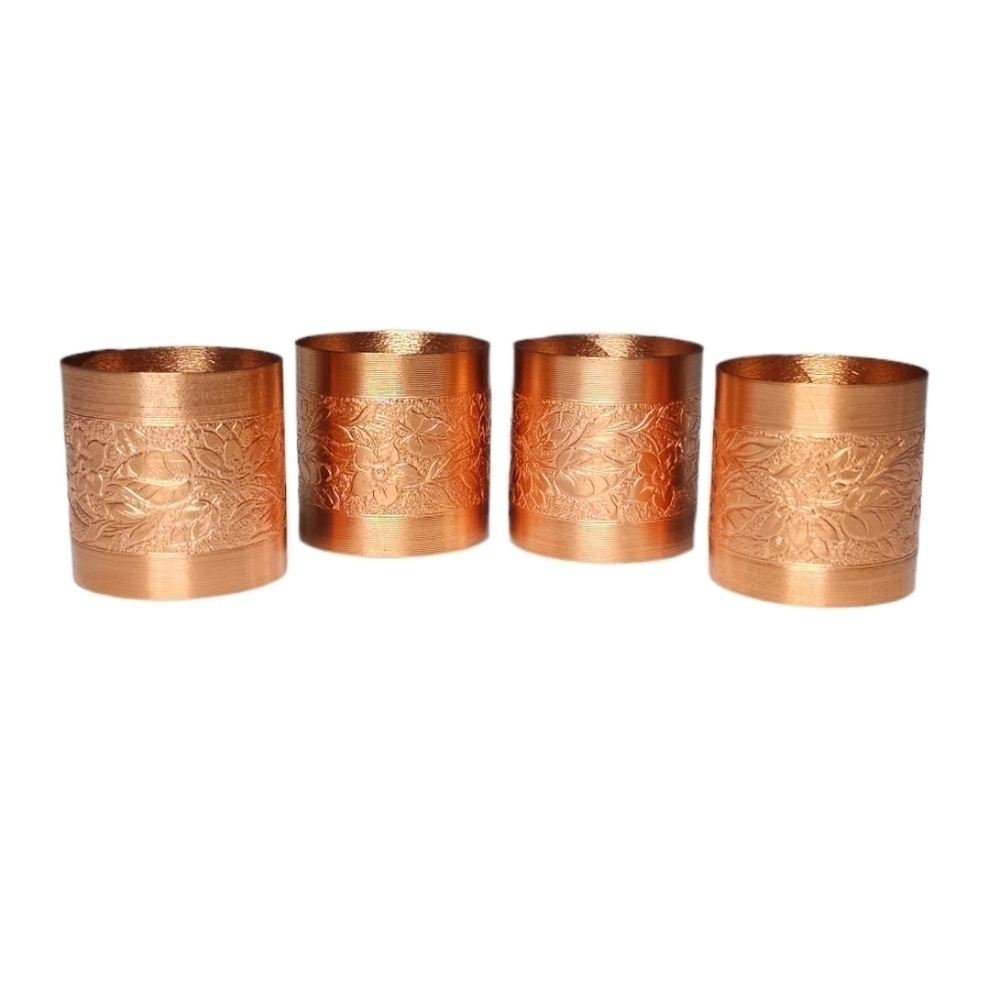 1st set Vintage Copper Napkin Rings Embossed Floral Design BNIB Deadstock